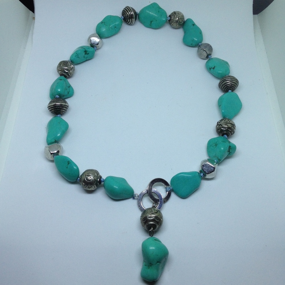 large turquoise bead statement necklace